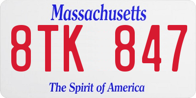 MA license plate 8TK847