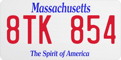 MA license plate 8TK854