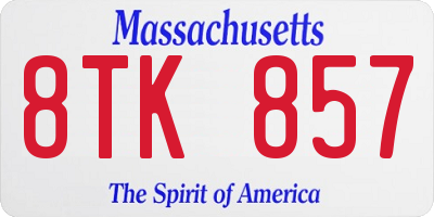 MA license plate 8TK857