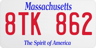 MA license plate 8TK862