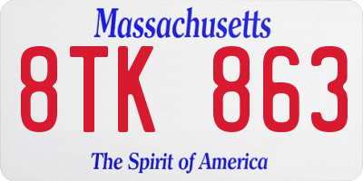 MA license plate 8TK863