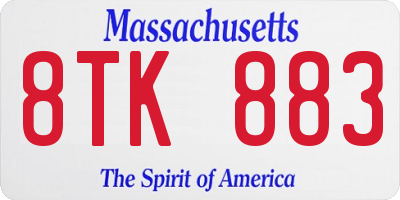 MA license plate 8TK883