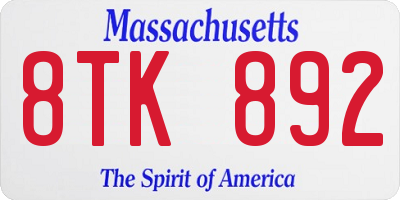 MA license plate 8TK892