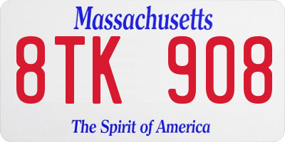 MA license plate 8TK908