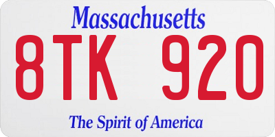 MA license plate 8TK920