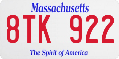 MA license plate 8TK922