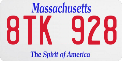 MA license plate 8TK928
