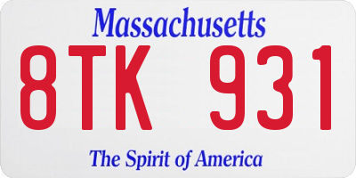MA license plate 8TK931