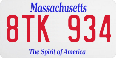 MA license plate 8TK934