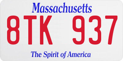 MA license plate 8TK937