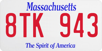 MA license plate 8TK943
