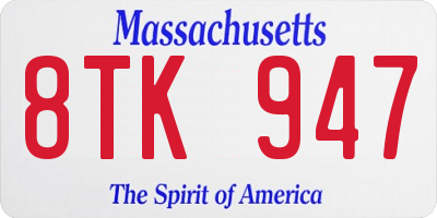 MA license plate 8TK947