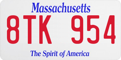 MA license plate 8TK954