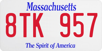 MA license plate 8TK957