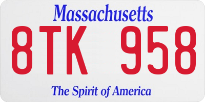 MA license plate 8TK958