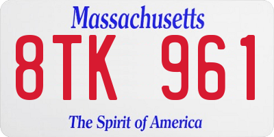 MA license plate 8TK961