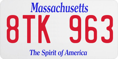 MA license plate 8TK963
