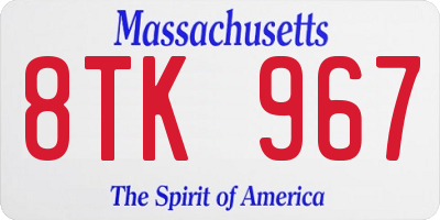 MA license plate 8TK967