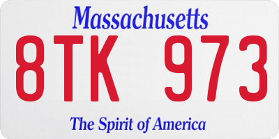 MA license plate 8TK973