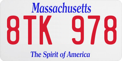 MA license plate 8TK978