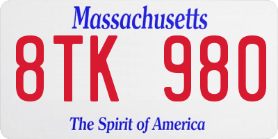 MA license plate 8TK980