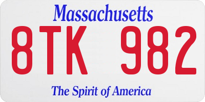 MA license plate 8TK982