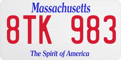 MA license plate 8TK983