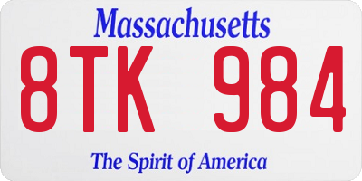 MA license plate 8TK984