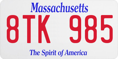 MA license plate 8TK985
