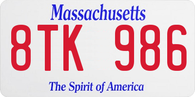 MA license plate 8TK986