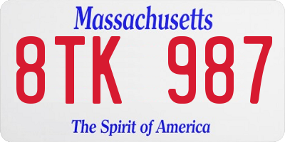 MA license plate 8TK987