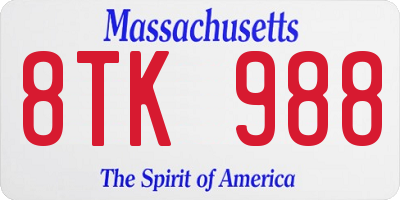 MA license plate 8TK988