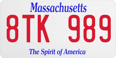 MA license plate 8TK989