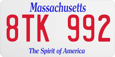MA license plate 8TK992