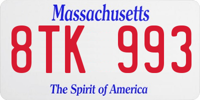 MA license plate 8TK993