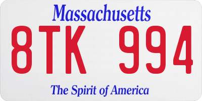 MA license plate 8TK994