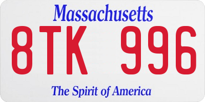 MA license plate 8TK996