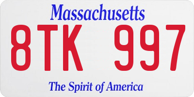 MA license plate 8TK997