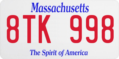 MA license plate 8TK998