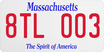 MA license plate 8TL003