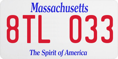 MA license plate 8TL033
