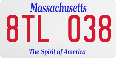 MA license plate 8TL038