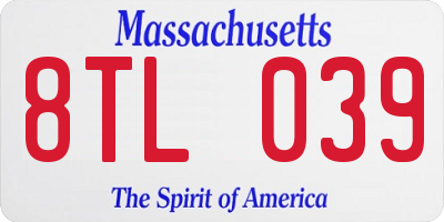MA license plate 8TL039