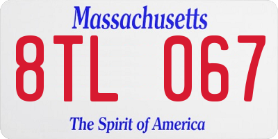 MA license plate 8TL067