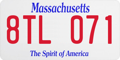 MA license plate 8TL071