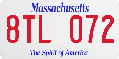 MA license plate 8TL072