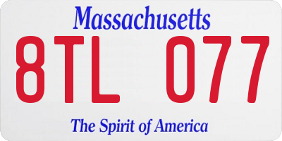 MA license plate 8TL077