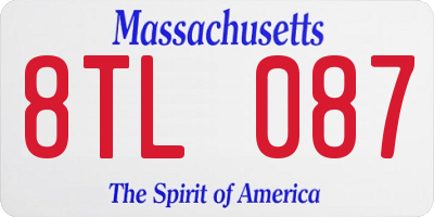 MA license plate 8TL087
