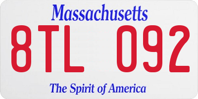 MA license plate 8TL092
