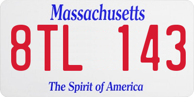 MA license plate 8TL143
